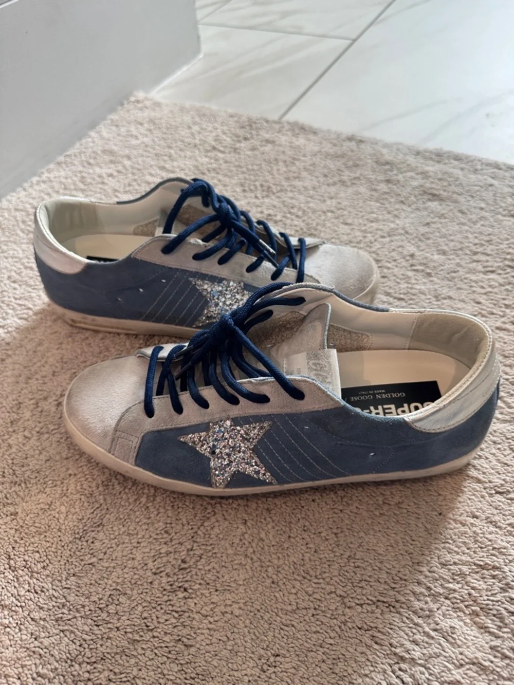 Golden Goose Blue and Silver Glitter Superstar Sneakers - Picture 6 of 8
